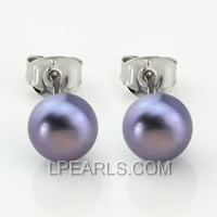 925 silver stud earrings with 6-6.5mm black button pearls